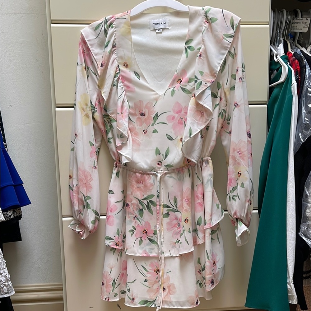 Yumi Kim Floral Ruffle Mini Dress - Pink and Cream